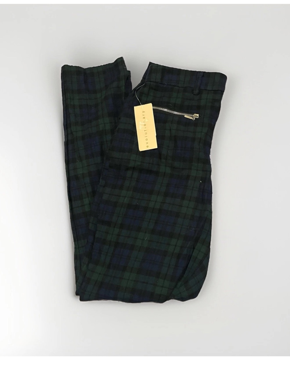 Evolutionary Green Watch Plaid Pants Women's Size S Green Blue Tartan Gothic